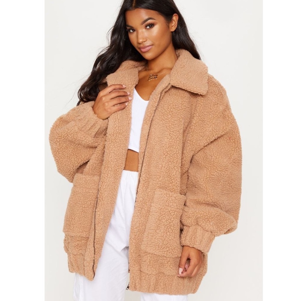 NWT Pretty little thing camel teddy coat